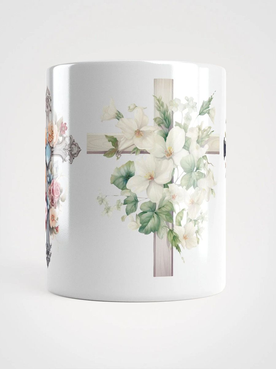 Floral Crosses White Glossy Mug product image (3)