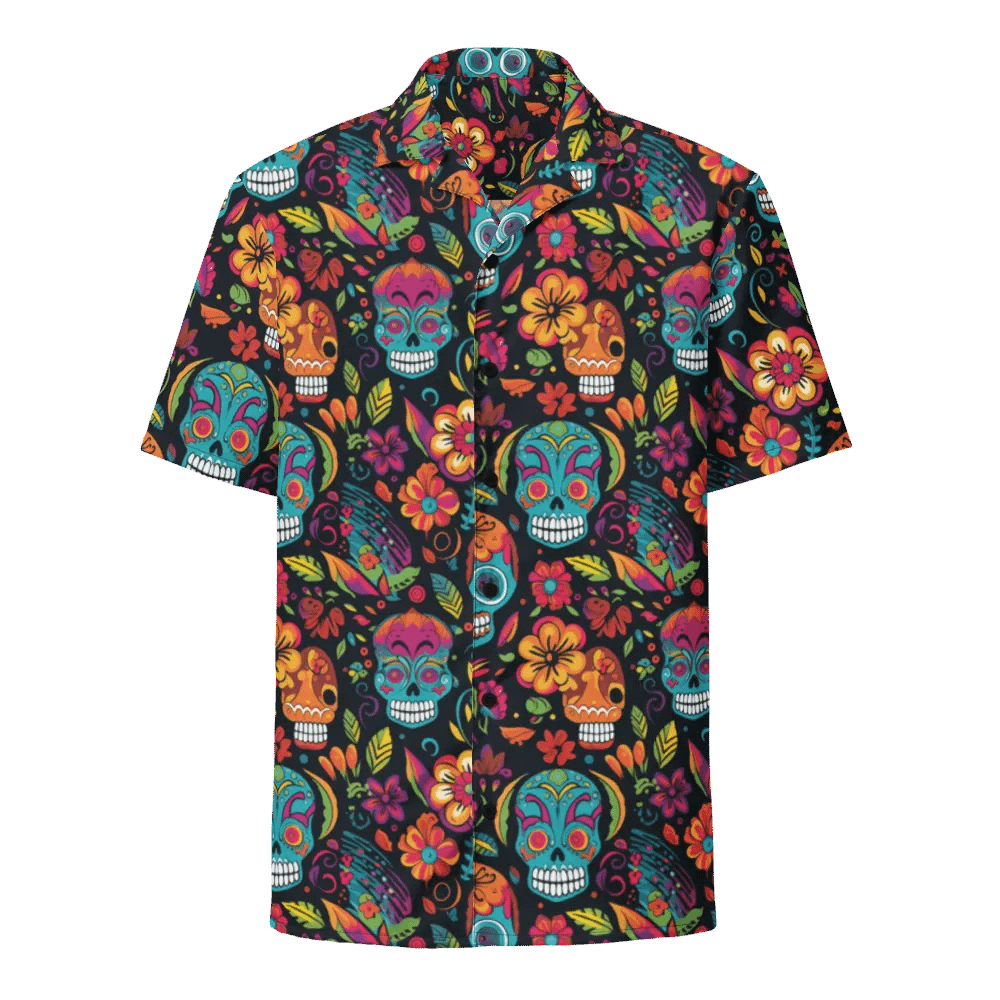 Seamless Calavera Dia de Muertos-Sugar Skull Floral Motifs Hawaiian Shirt product image (1)