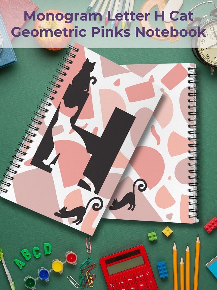 Monogram Letter H Cat Lover Geometric Pinks Notebook product image (1)