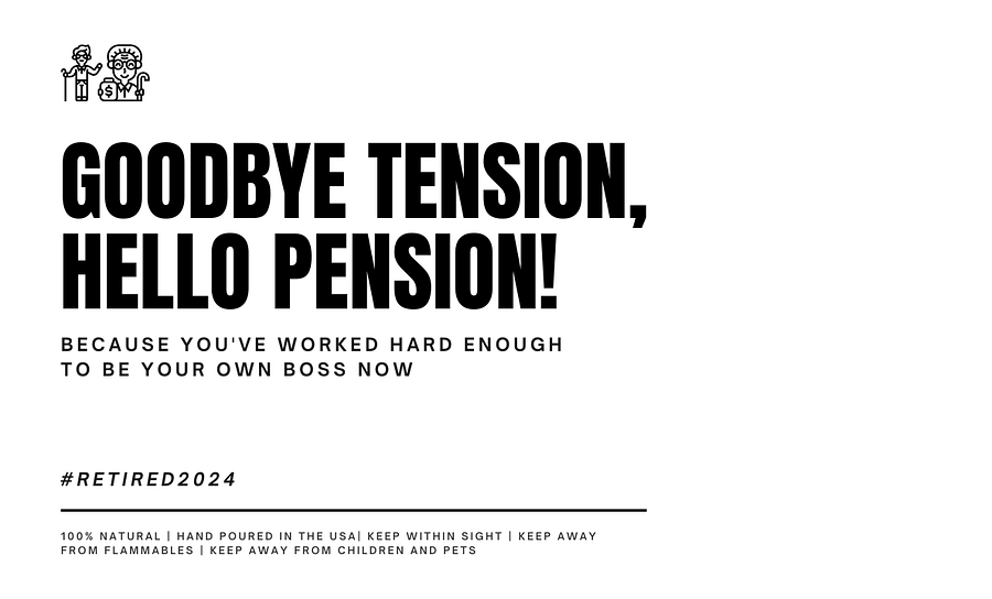 Funny retirement gift for a coworker soy wax vegan candle - Goodbye tension, hello pension product image (2)