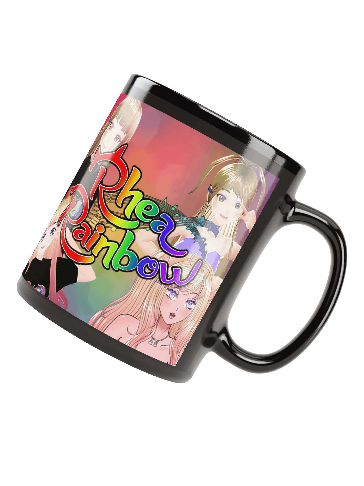 🌈Rhea Rainbow "POGgression" Black Glossy Mug! ☕🎶 product image (7)