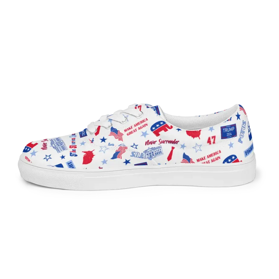 Trump 2024 Republican Patriot Make America Great Again White Pattern Low Top Canvas Shoes for women product image (12)