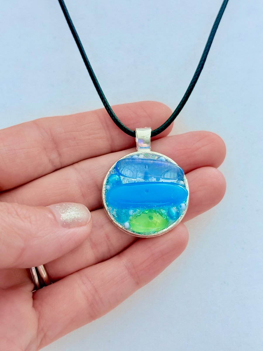 Coastal Calm Horizon Pendant Necklace | Handmade Glass Art Jewelry | Monique Faella Designs™ | MFD-00203 product image (4)