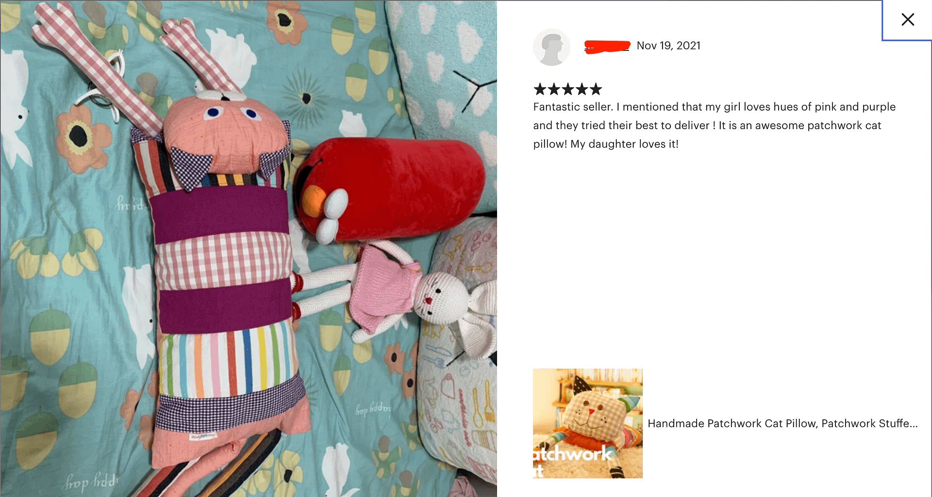 Stuffed Patchwork Cat Pillow, Toddler Stuffed Plush Cat Toy product image (4)