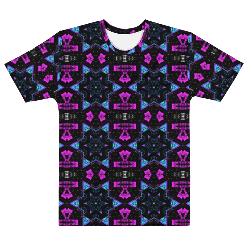 Abstract Pink, Turquoise and Black Repeating Star Pattern Men's T Shirt product image (8)