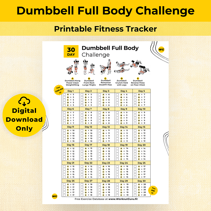 30 Day Dumbbell Full Body Challenge - Printable Workout Tracker product image (1)