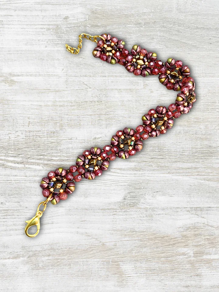 Gold, Bronze, Berry Pink Handmade Beaded Bracelet product image (2)