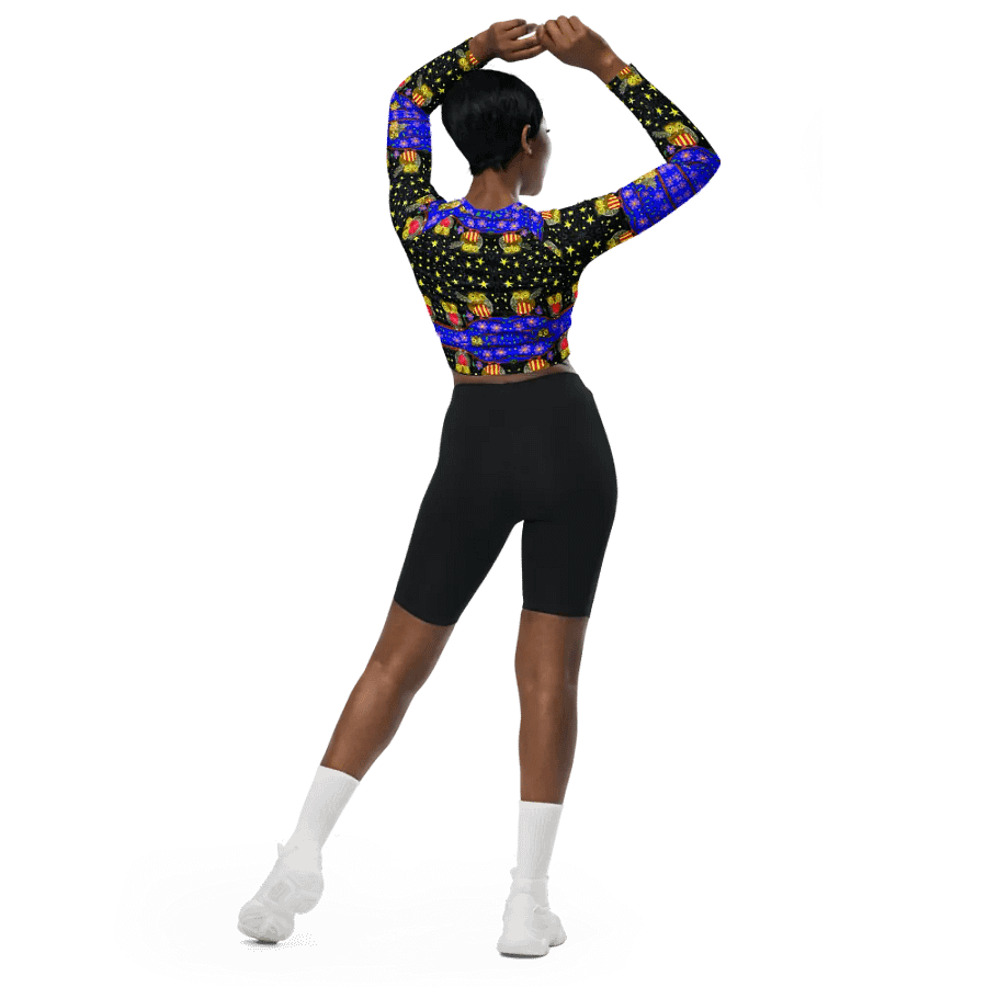 Symmetrical Starry Night Owl Dream Long Sleeve Crop Top product image (7)