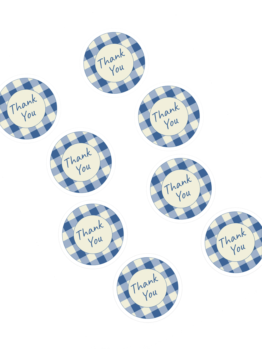 Set of 8 Blue & Cream Gingham Thank You Stickers product image (1)