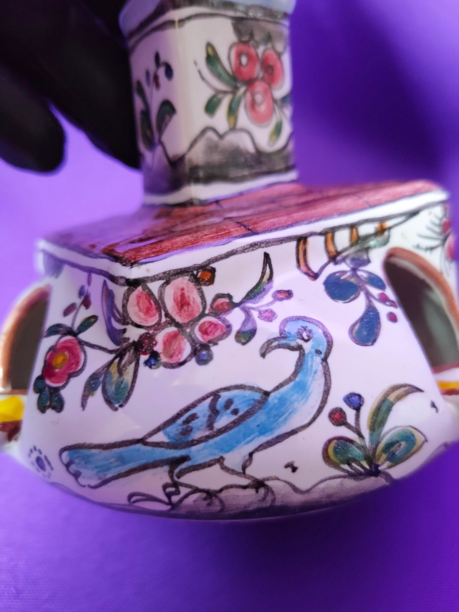 Raro e extraordinário cinzeiro, artesanato português, pintado à mão, século XVII, presente floral, presente homem de secretária product image (4)