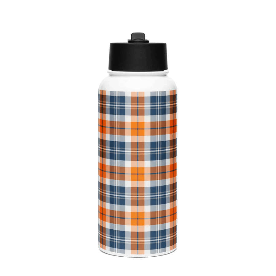 Orange and Blue Sporty Plaid Water Bottle product image (4)