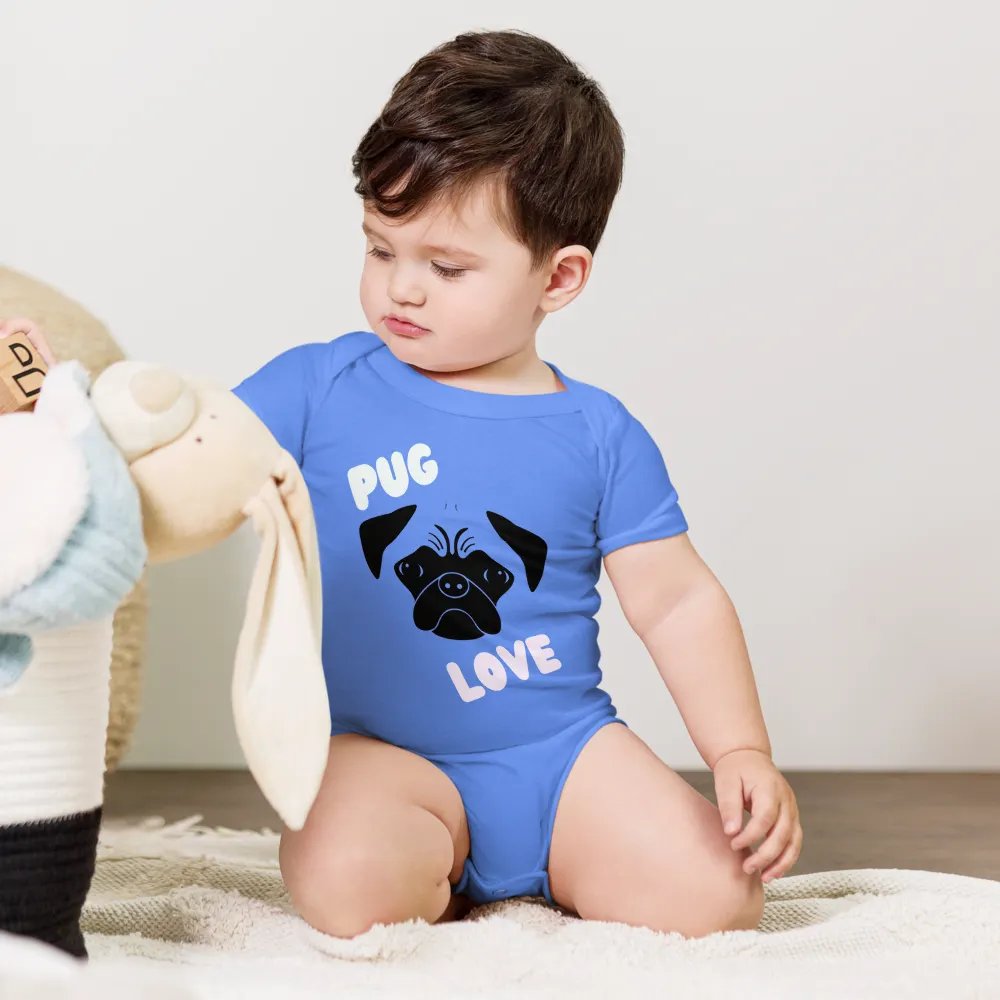 Pug Love Baby Onesie Heather Columbia Blue product image (5)