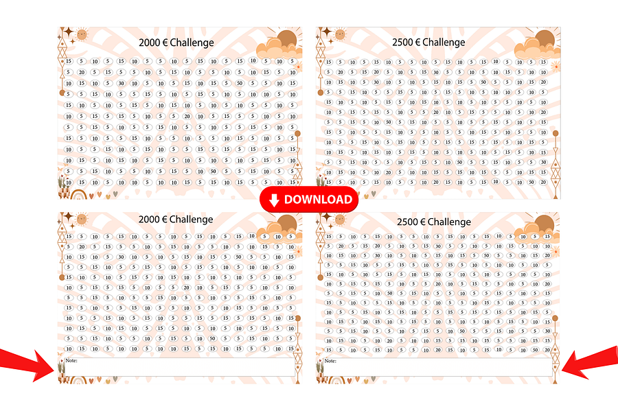 2000 Euro Challenge, 2500 Euro Challenge, Sparhilfe, Bundle, Sofortdruck, Sparchallenge Instant Download Set, A4, A5 Planer Einlagen, Sparen product image (4)