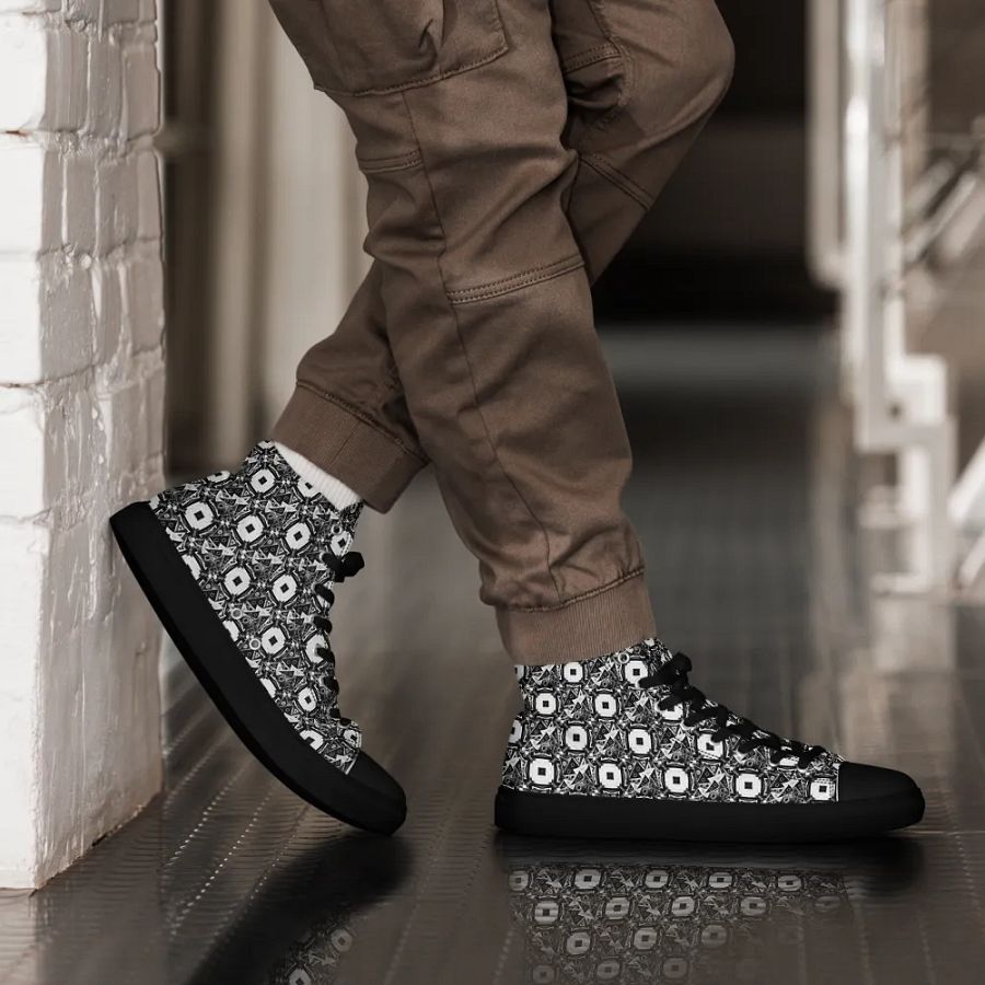 Abstract Monochrome Pattern Shapes and Squares Men's Canvas Shoe High Tops product image (1)