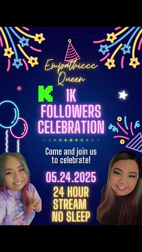 Omg 1K celebration this Saturday! 05.24.2025 ♡ Come watch, have fun and laugh with us #Gmaergirl #smallstreamer #KickStreamer...