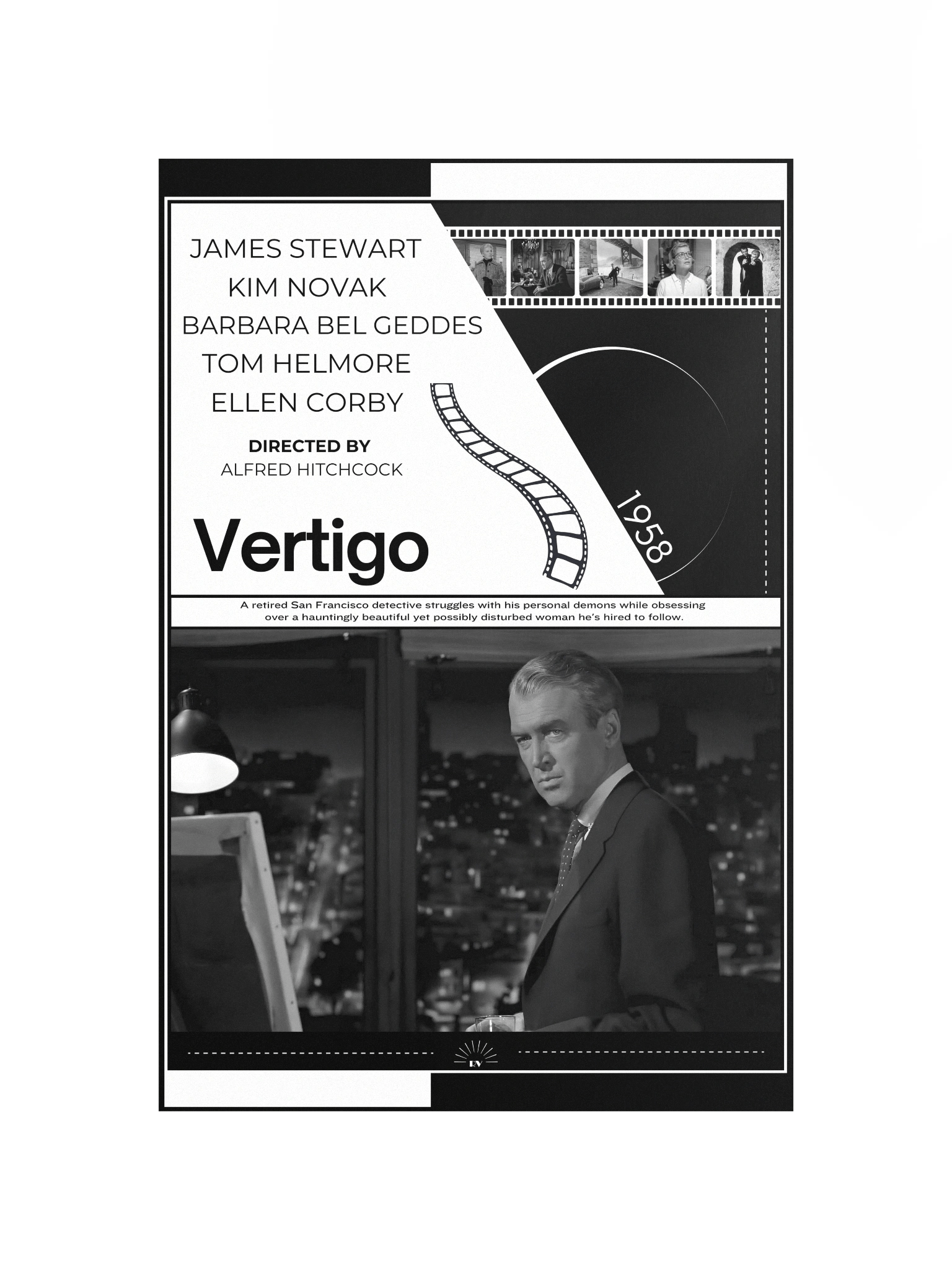Vertigo with James Stewart and Kim Novak 1958 | Movie Poster | 12x18 Wall Art product image (4)