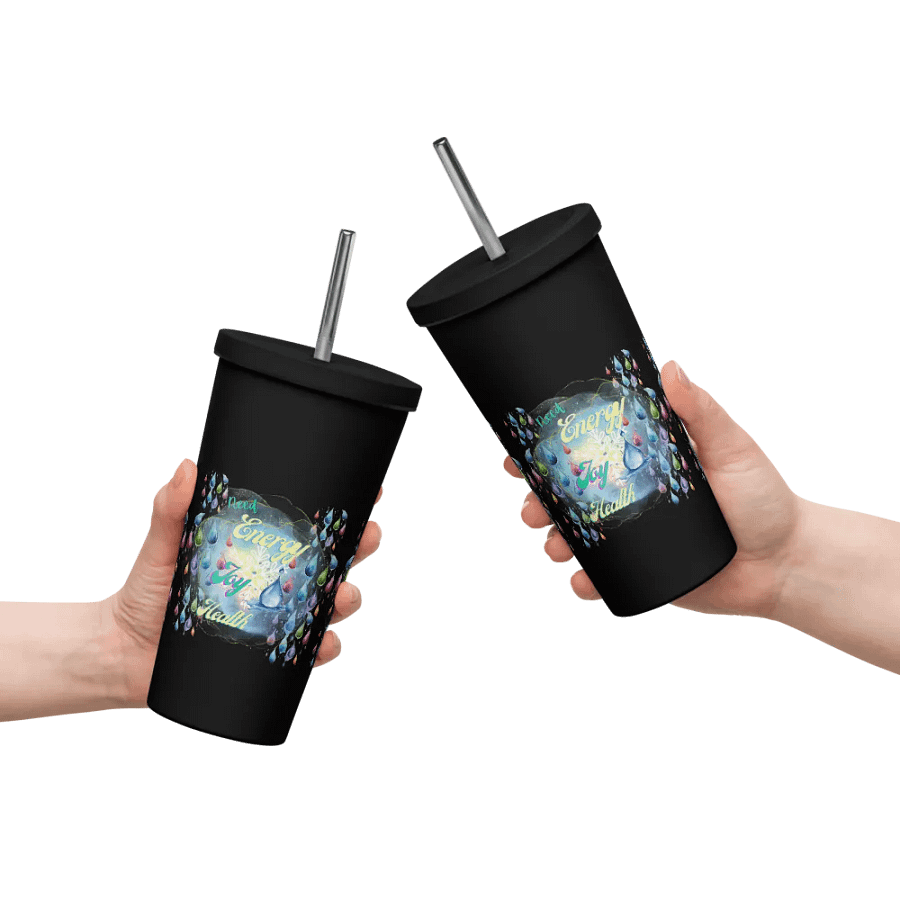 Insulated Tumbler with straw with beautiful swirly  water drop splash and drops design, product image (10)