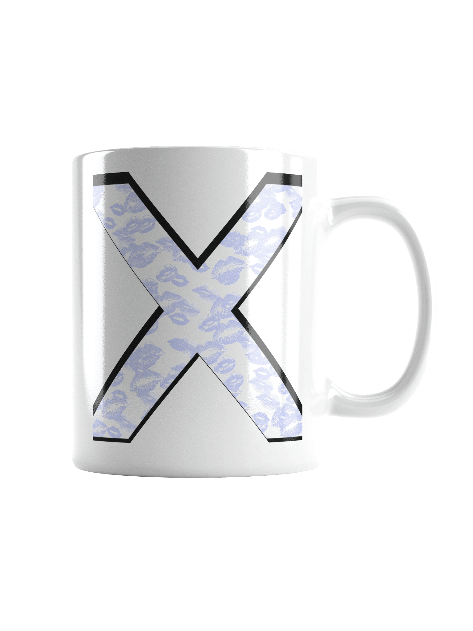 White X Light Blue Lipstick Kisses | Glossy White Mug product image (1)