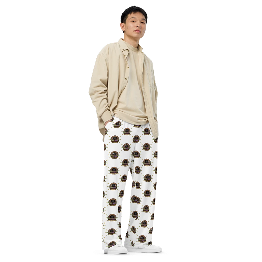 White All-Over Eye Burger Unisex Wide-Leg Pants product image (2)