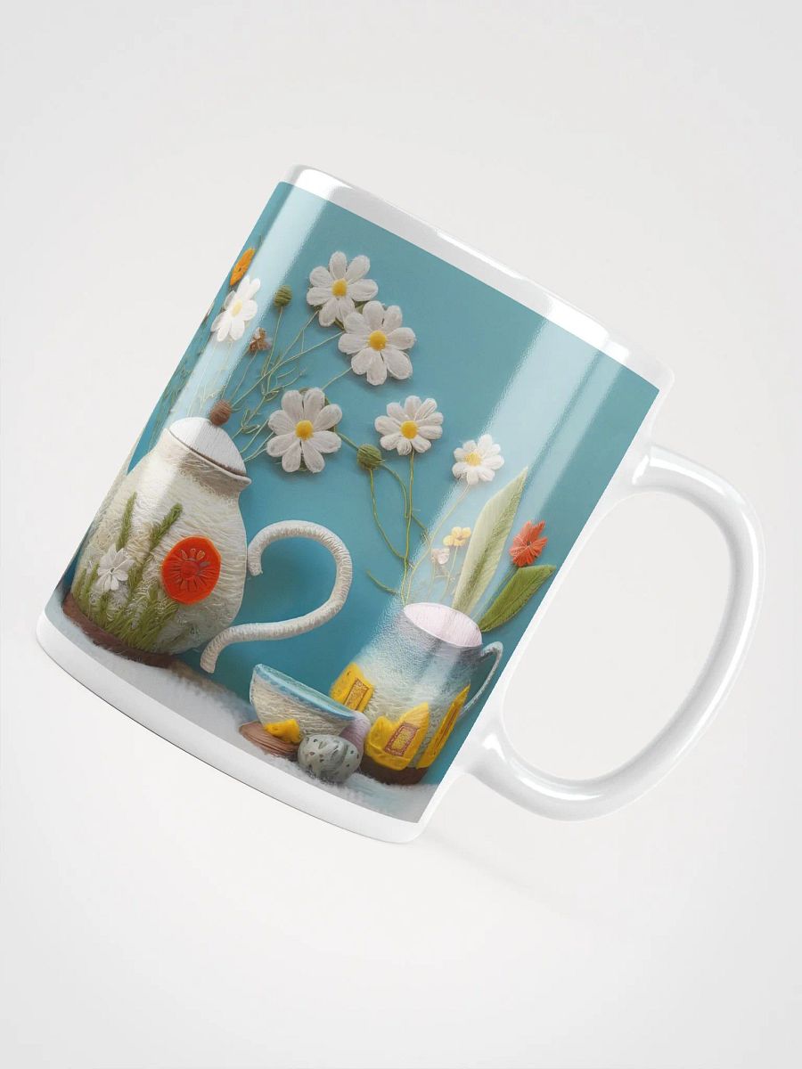 Embroidered Floral Fantasy Tea White Glossy Mug product image (4)
