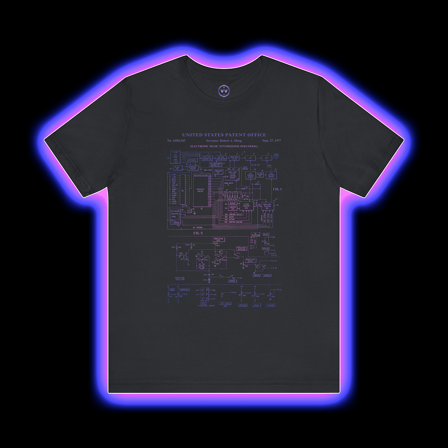 Polymoog T-Shirt - Moog Synth Patent 1977 (Vintage Analog Synthesizer) VIOLET PRINT product image (1)