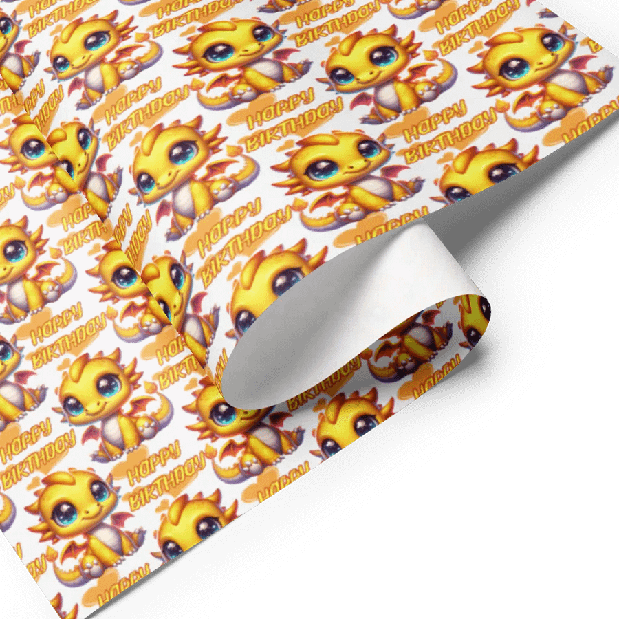 Happy Birthday Baby Dragon Gift Wrapping Paper 3 Sheet Set #1 Yellow Baby Dragon product image (6)
