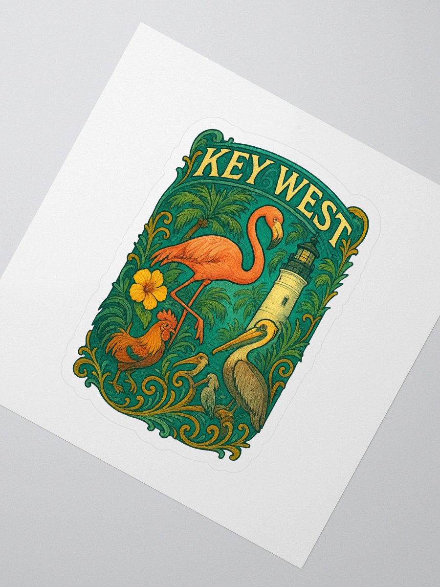 Kiss-Cut Key West Tropical Sticker with Flamingo, Pelican, Rooster, Lighthouse, and Hibiscus product image (1)