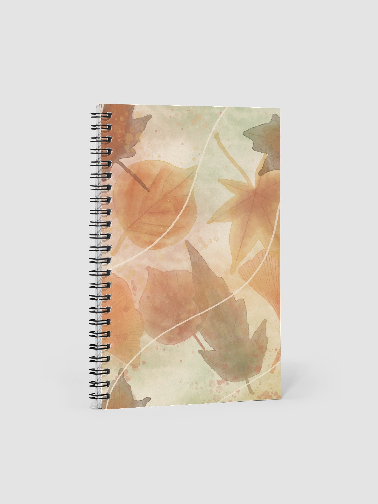 Golden autumn light spiral notebook. Watercolor fall leaves design product image (1)