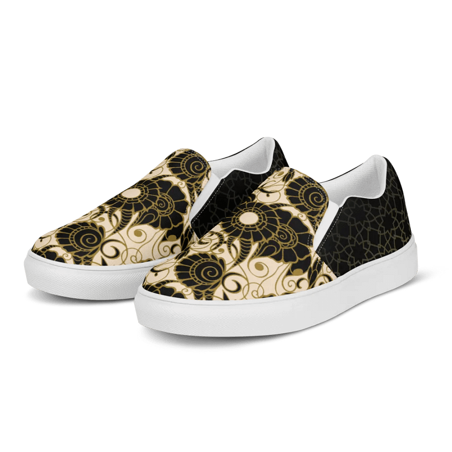 Black And Gold Patterned Slip On Womens Shoes product image (3)