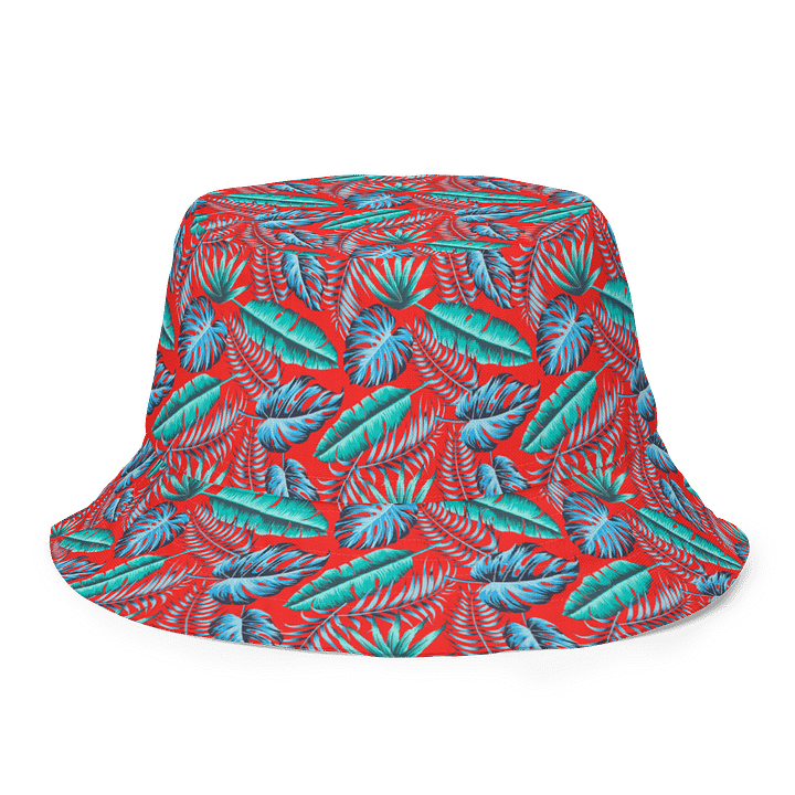 Bold Tropical Reversible Bucket Hat – Red Jungle Leaf Print product image (2)