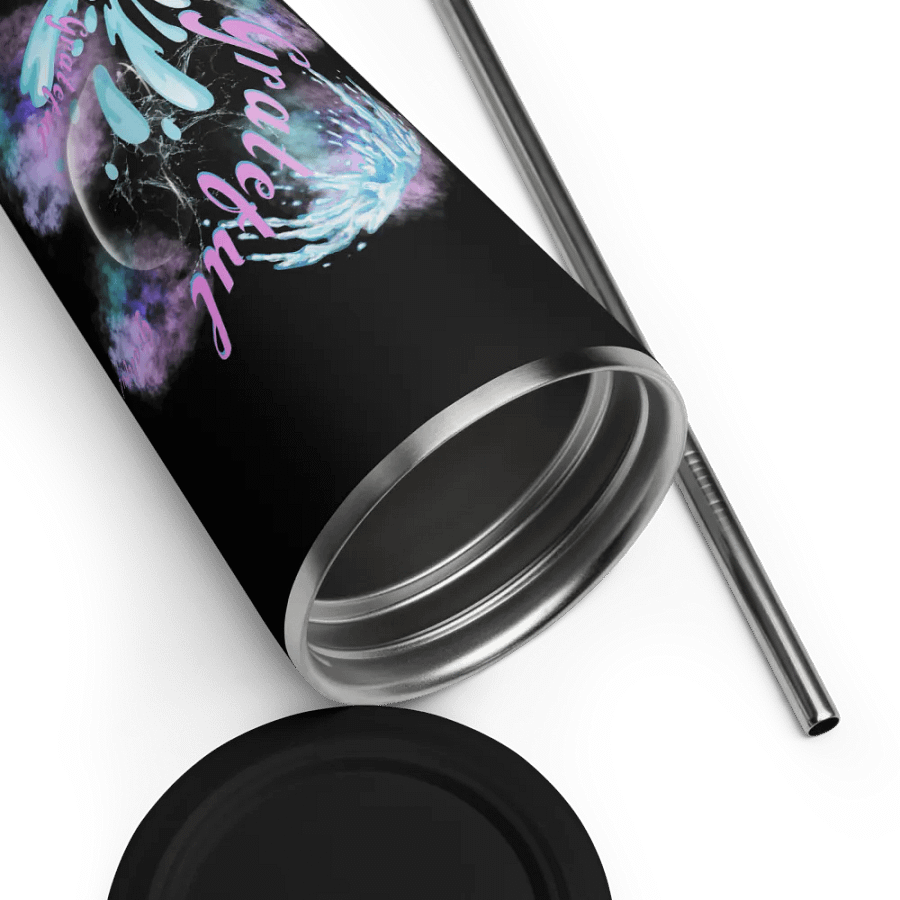 Insulated tumbler with beautiful swirly blue water splash and drops design featuring “grateful’ product image (12)