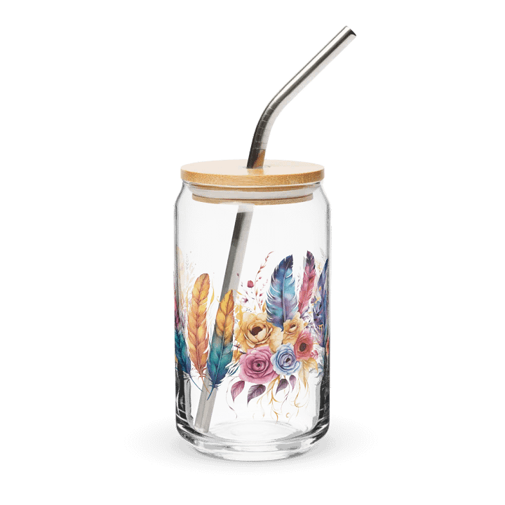 Vibrant Feathers and Roses Can Glass product image (1)