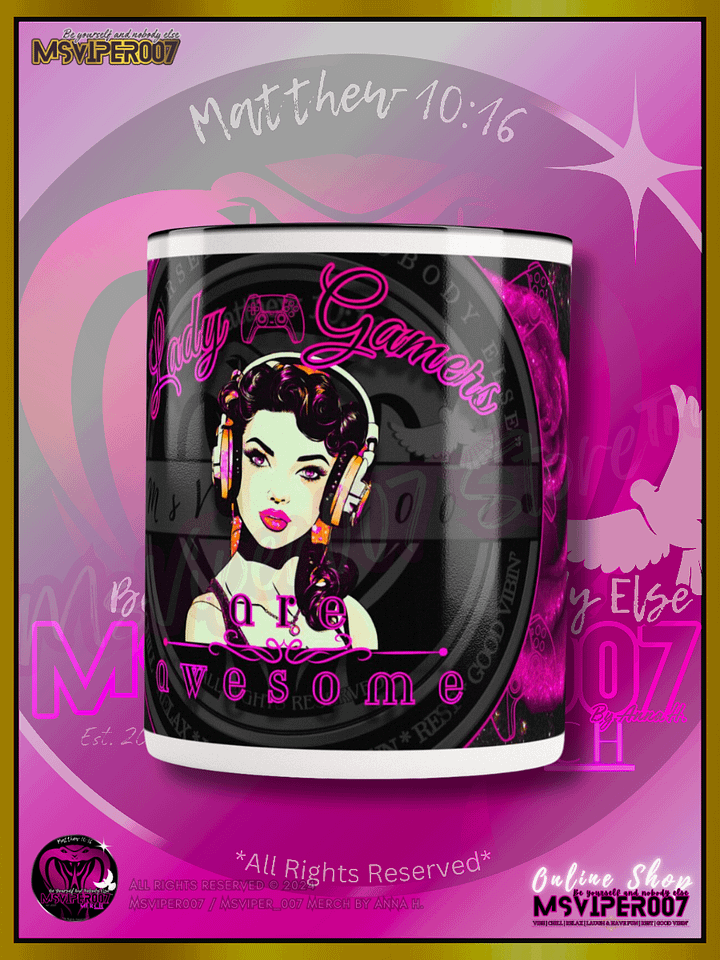 Mug - MsViper007's "Lady Gamers Are Awesome™ [black/velvet violet rose | V3]" Hot Beverage Mug with color inside by Anna H. product image (2)