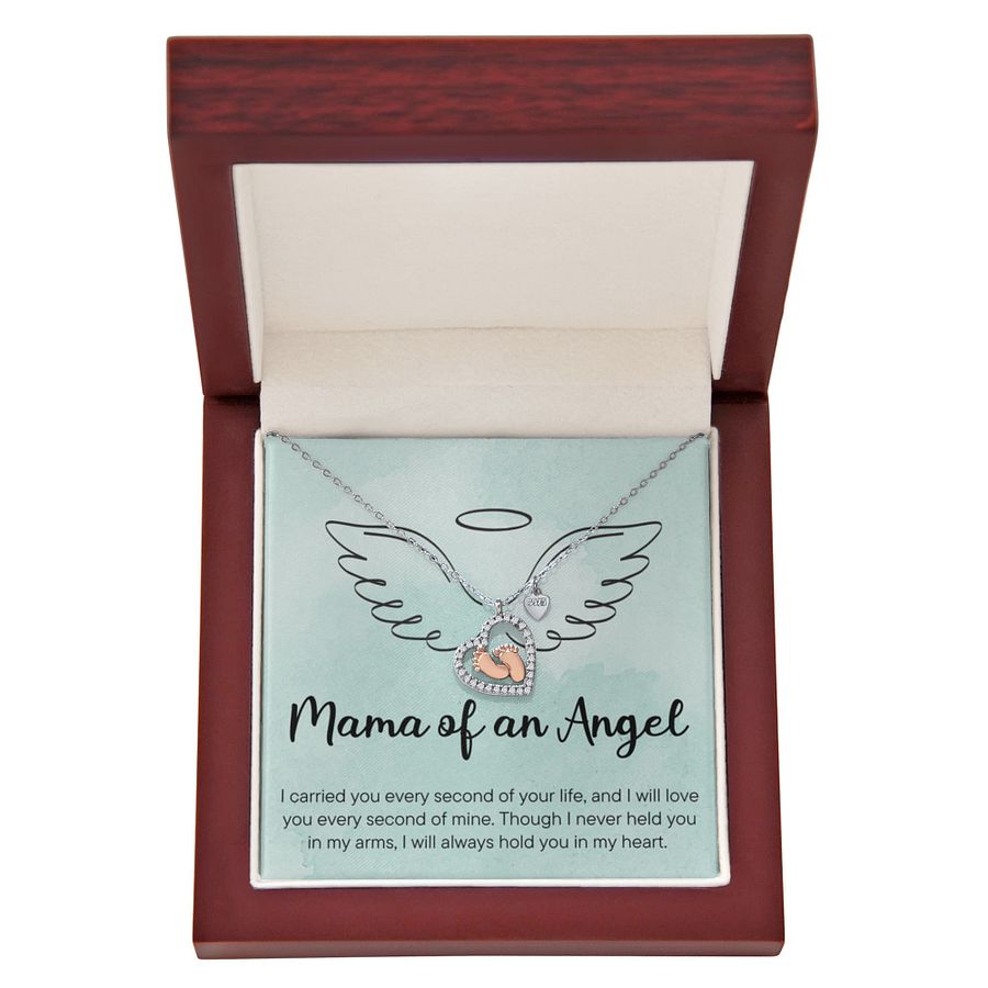 Mama of an Angel – Memorial Baby Feet Heart Necklace product image (6)