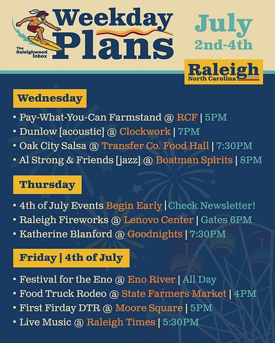 It's a busy holiday week! Where are we gonna see you at? 👀

#raleighnc #raleighthingstodo #raleighnewsletter #raleighwood #th...