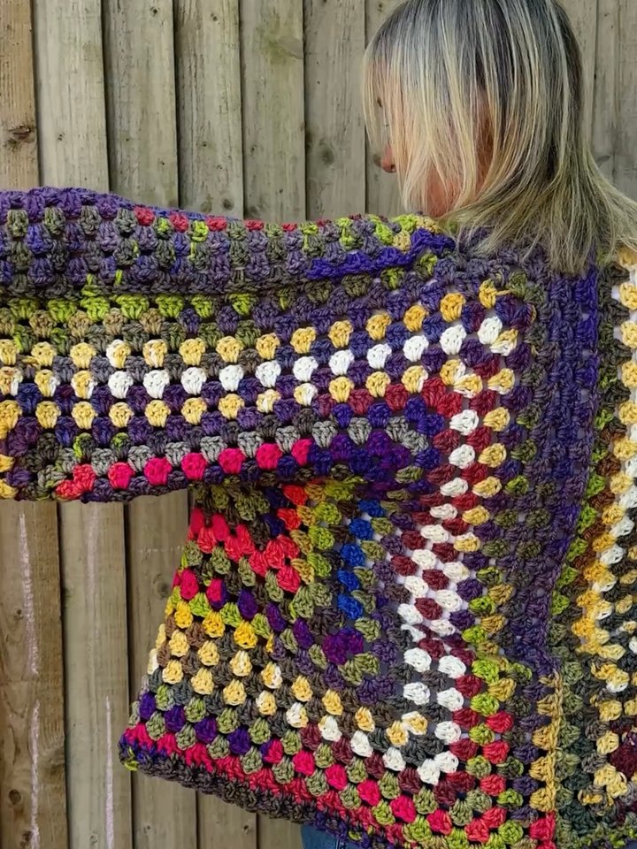 One-of-a-Kind Handmade Boho Crochet Cardigan – Multicolour Granny Square product image (2)