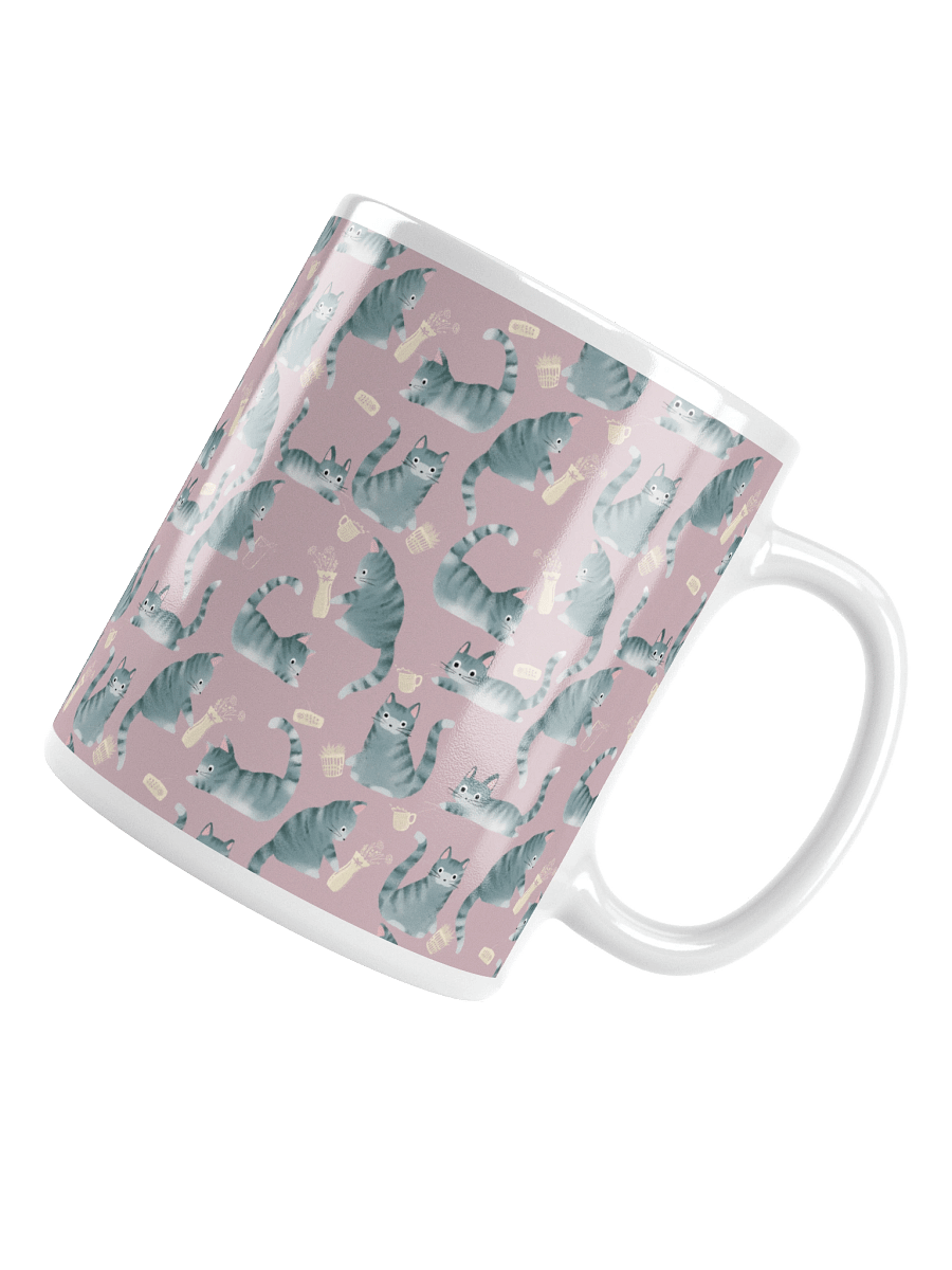 Bad Grey Tabby Cats Knocking Stuff Over Mug, Pink product image (11)
