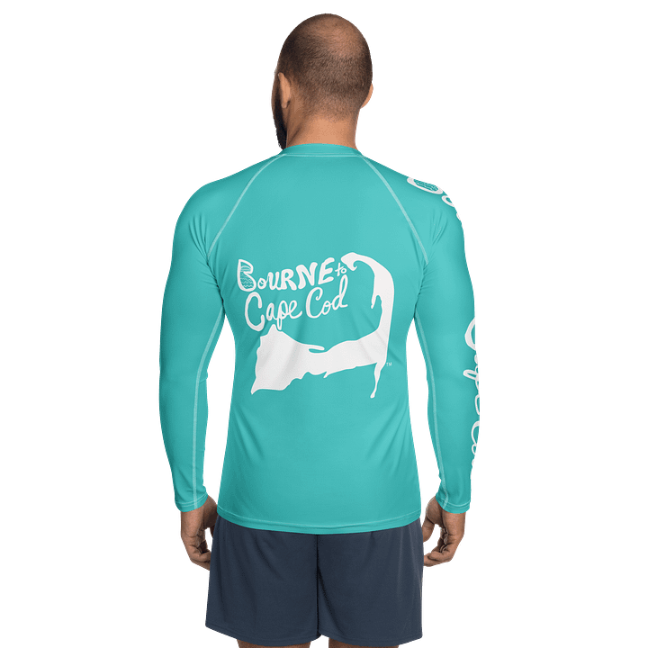 BRN.2C.C.™ /BOURNE to Cape Cod™ | Men’s Long Sleeve Rash Guard | UPF 50+ Active Coastal Shirt | White Logos on Dark Turquoise product image (2)