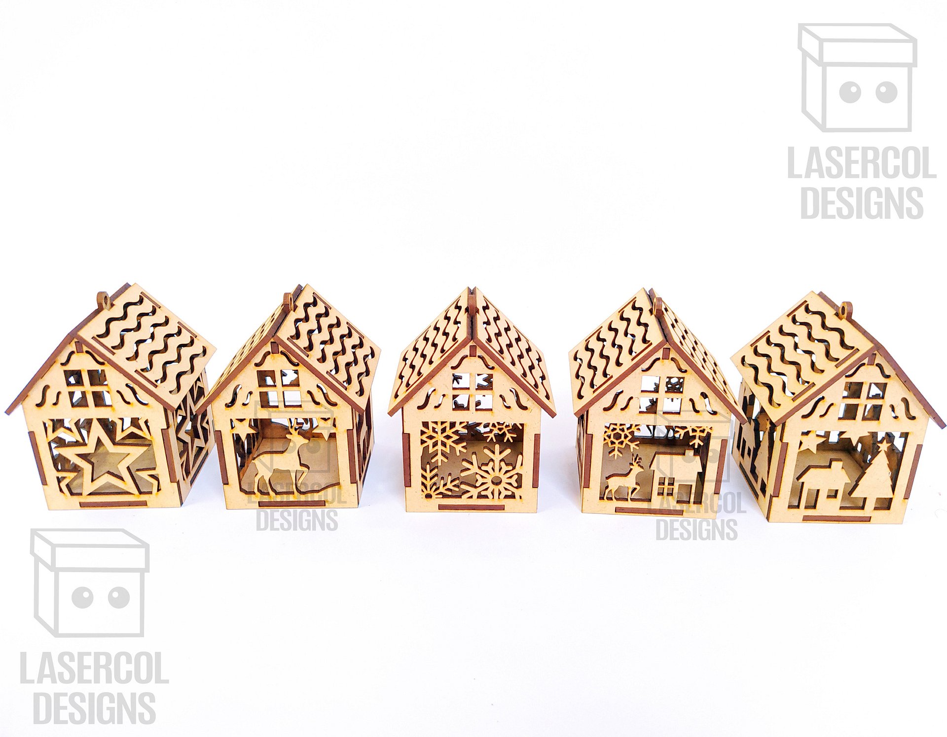 Christmas House Ornaments Set 2 (2 Sizes, 5 Styles) - Laser Cut Files product image (10)