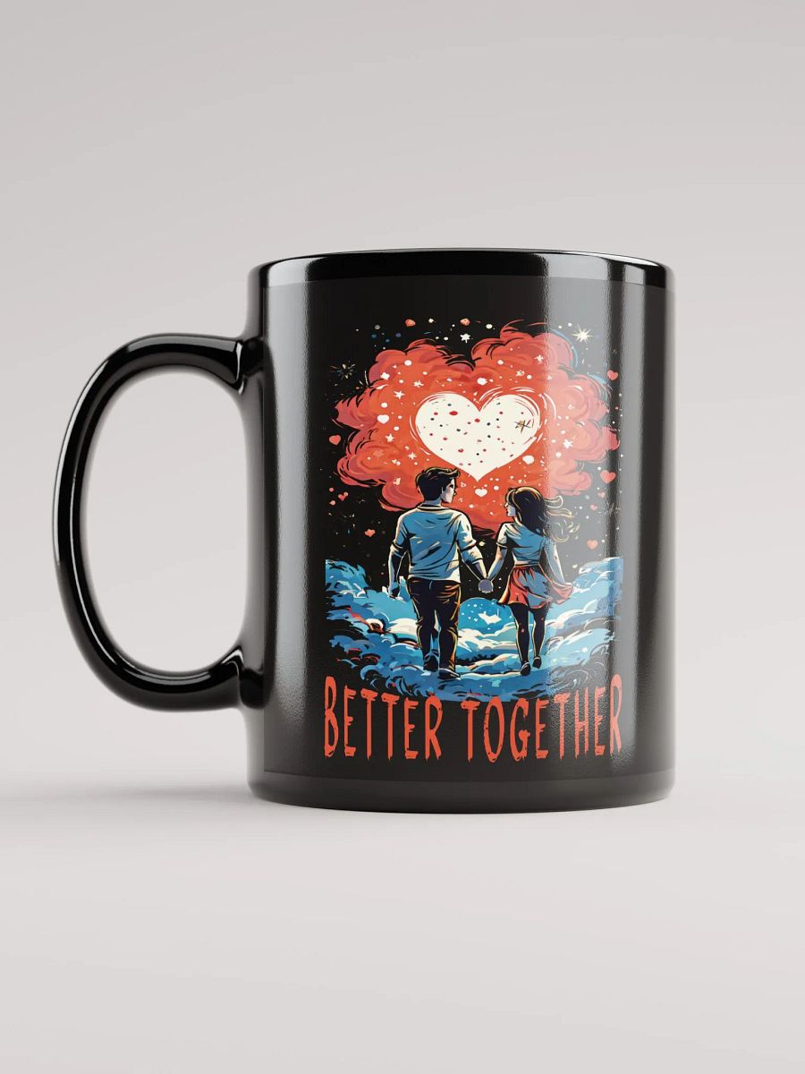 Better Together – Romantic Black Glossy Mug Printed on Both Sides | Adorable Cartoon Couple with Hearts & Stars | Perfect Gift for Couples product image (6)