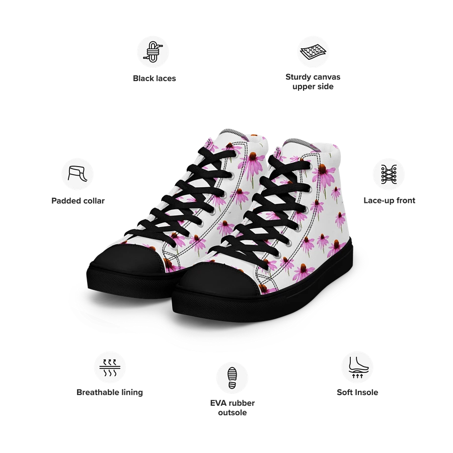 Abstract Delicate Pink Repeating Cone Flowers Women's Black Toe High Top Canvas Shoes product image (17)