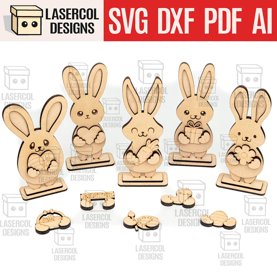 Easter Bunny Bundle Set (10 Styles, 2 Sizes) - Laser Cut Files product image (3)