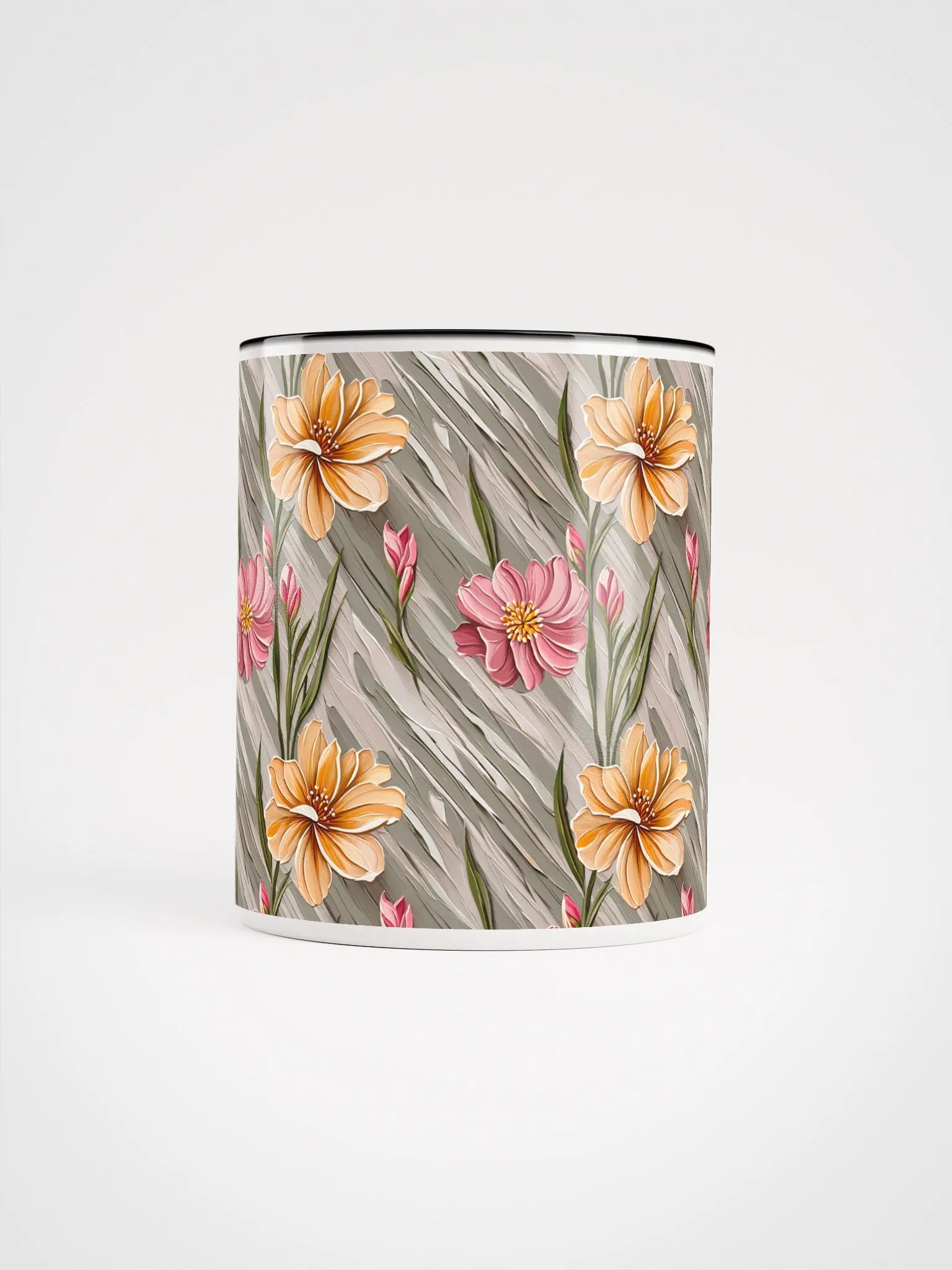 Coffee Mug with Color Inside - Painted Flowers in Shades of Yellow and Pink product image (4)