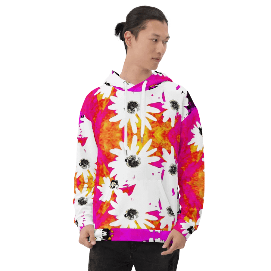 Abstract Vibrant Colourful Daises Unisex All Over Print Pull Over Hoodie product image (10)