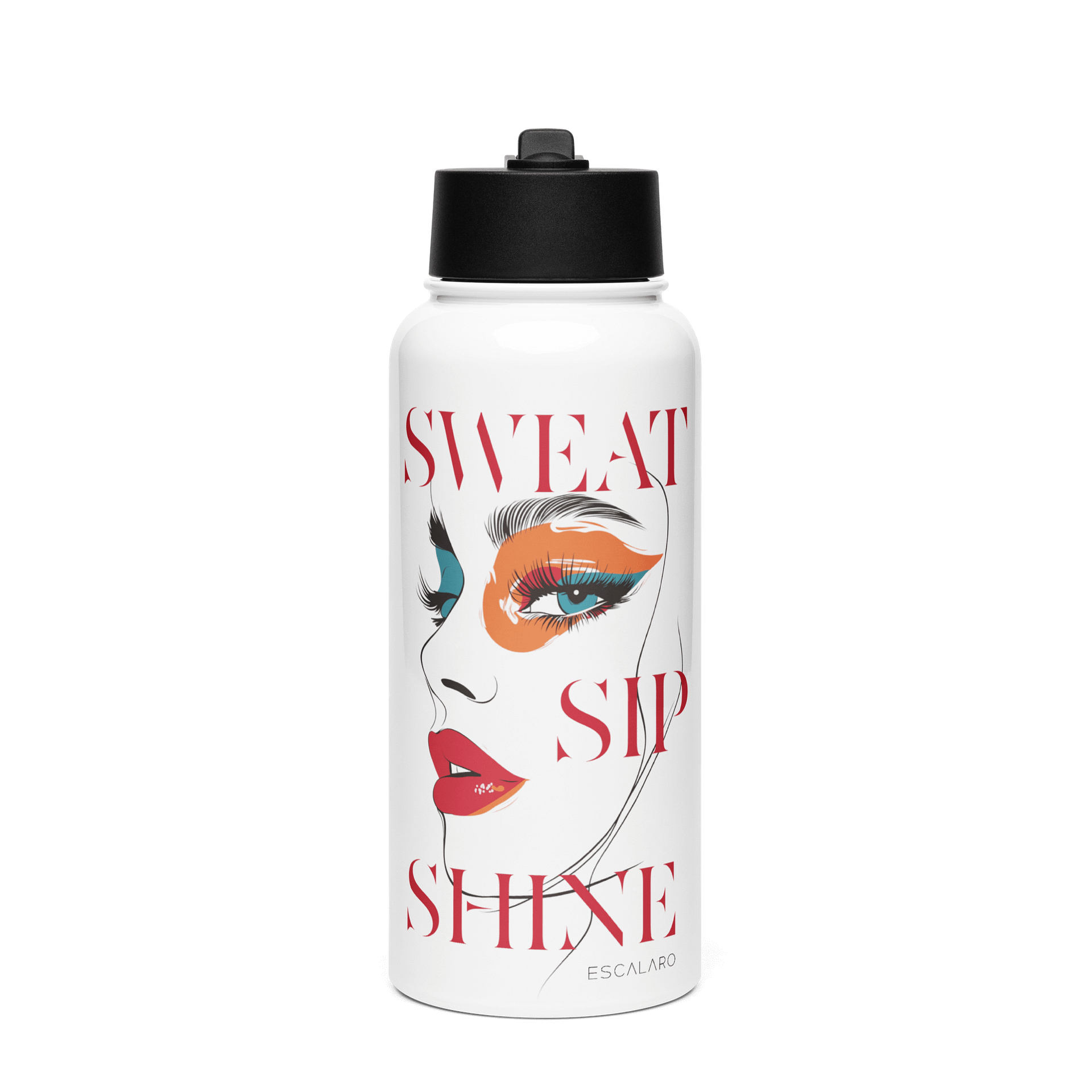 “Sweat, Sip, Shine” Fierce Woman 32oz Insulated Sports Bottle product image (1)
