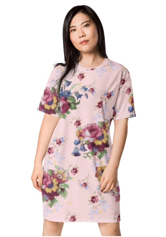 Vintage Floral Woman's Dress T-Shirt | Pink Blossom Everyday Apparel product image (1)