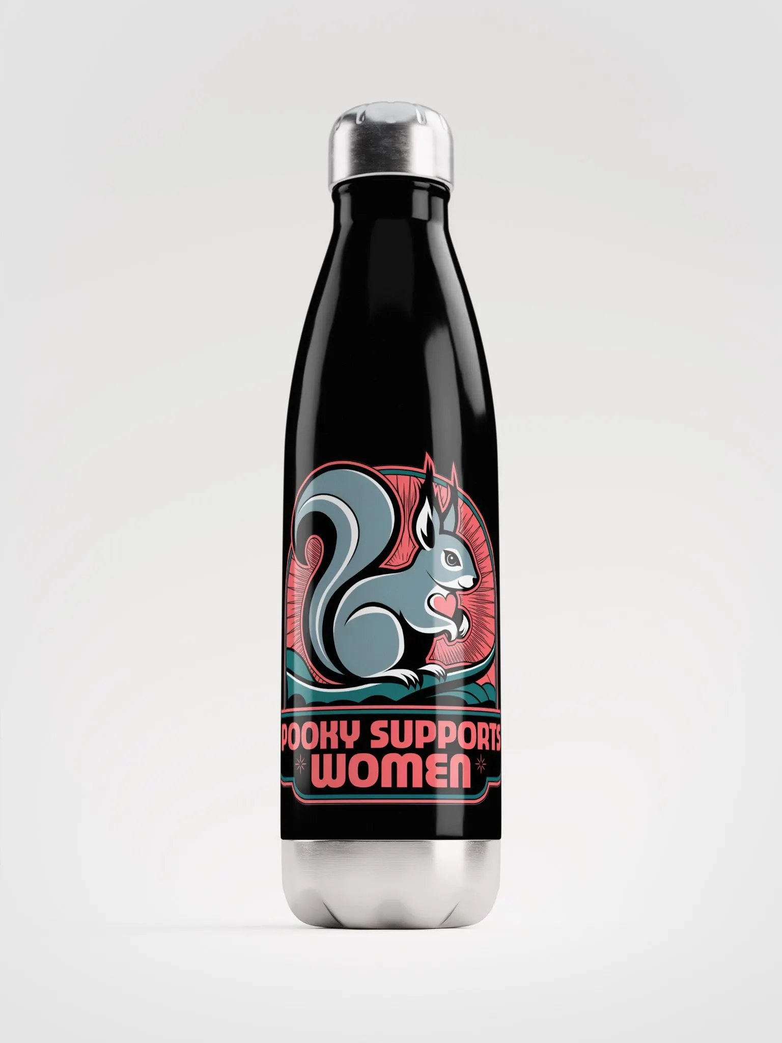 Water Bottle: Pooky Supports Women, Pink Stylized product image (1)