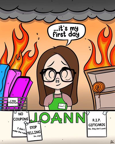 My friend @acreativeparadox decided to get a job at Joann's to see what it was like and help where she can... Brave is a word...