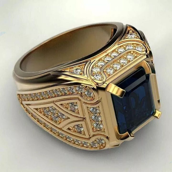 3 Ct Emerald Cut Simulated Sapphire Men Wedding Ring 14K Yellow Gold Over Silver product image (2)