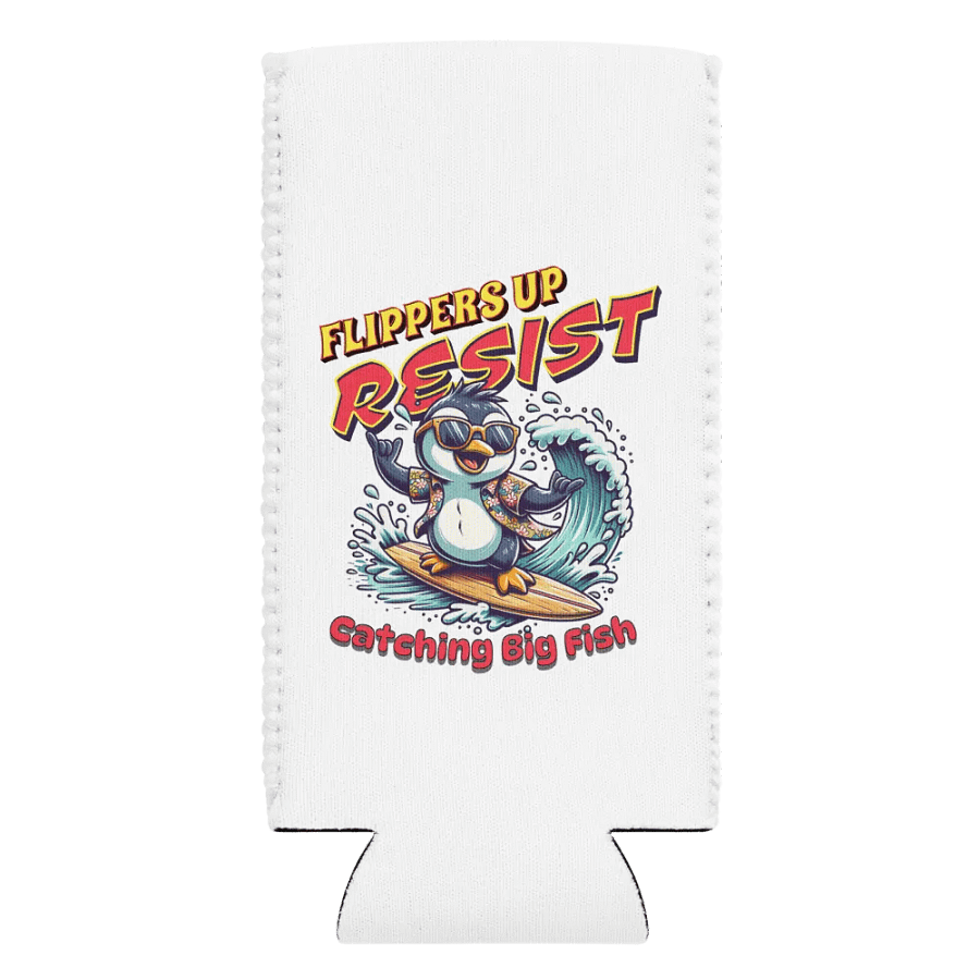 Flippers Up Resist Catching Big Fish Penguin Surfing Can Cooler product image (1)